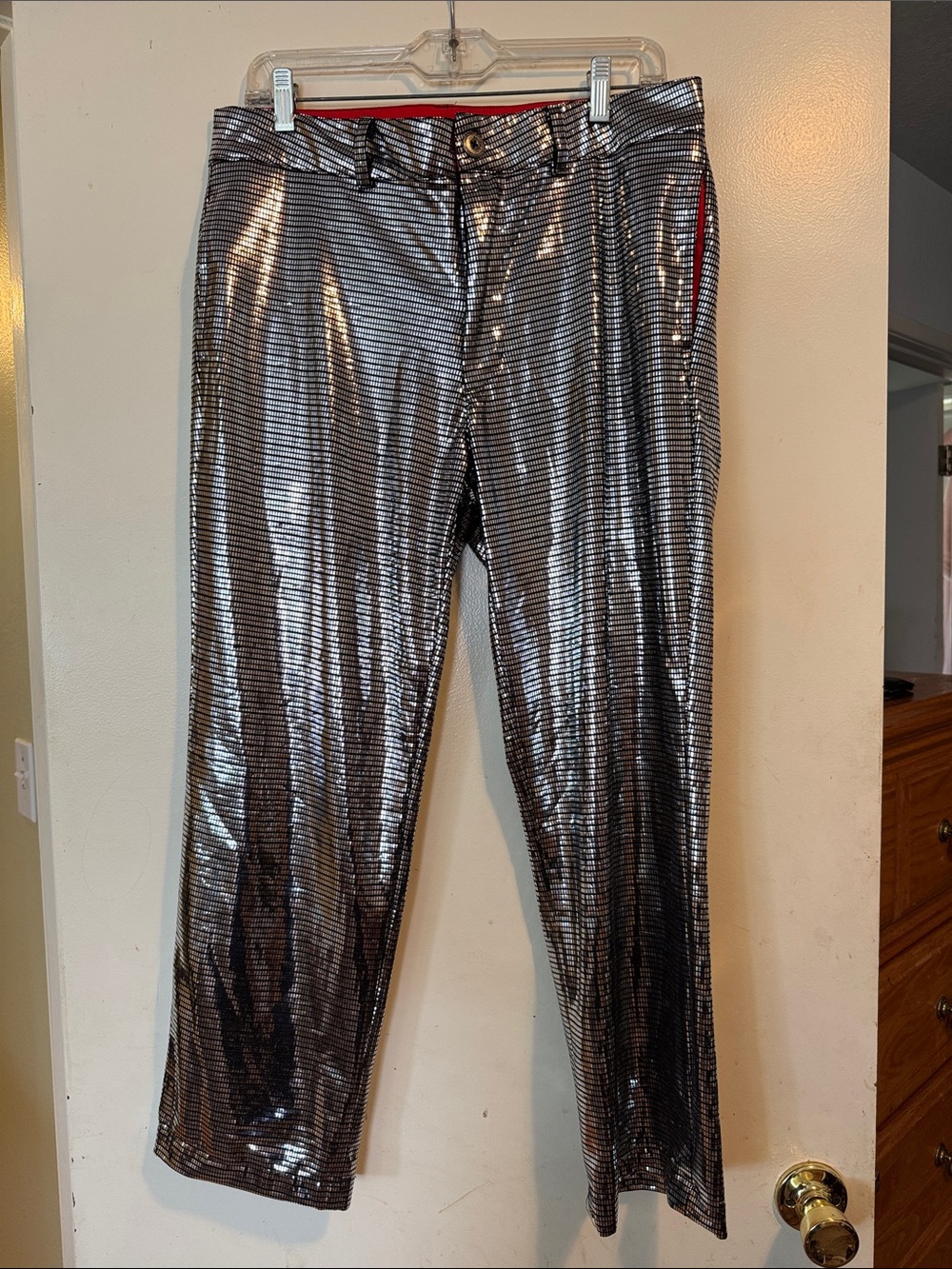 Betabrand Shiny Metallic Silver Men's Pants